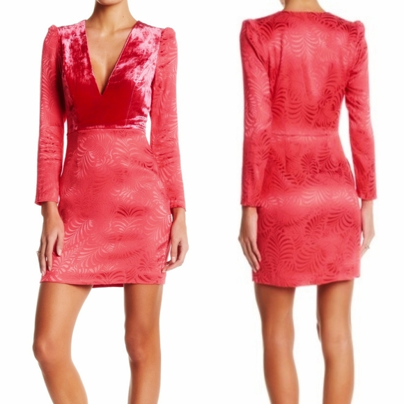 FREE PEOPLE Dress Pink Cocktail Long Sleeves V Neck Mini Velvet Cocktail Party - Picture 5 of 12